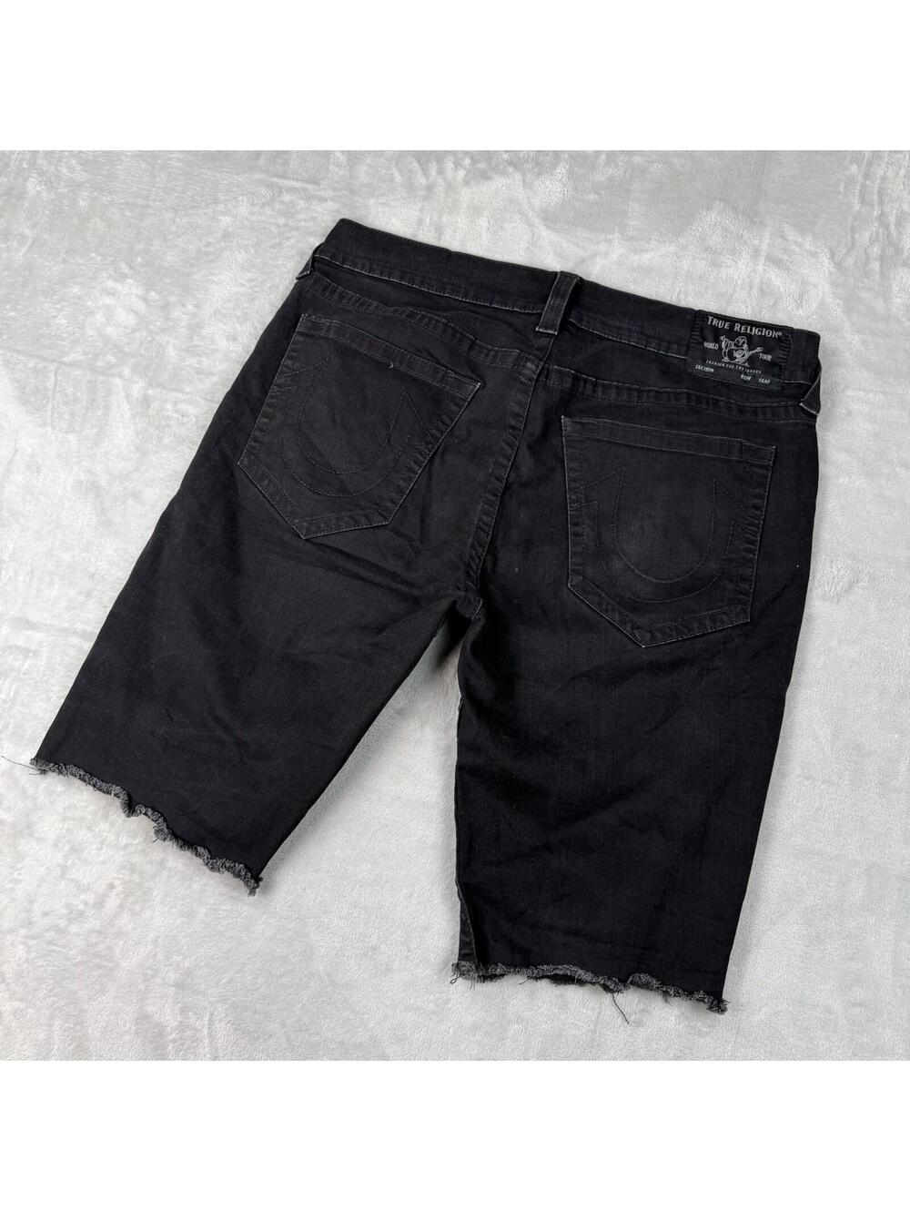 True Religion Ricky Shorts Black Cut Off Denim No Flap Size 38 Jorts Streetwear